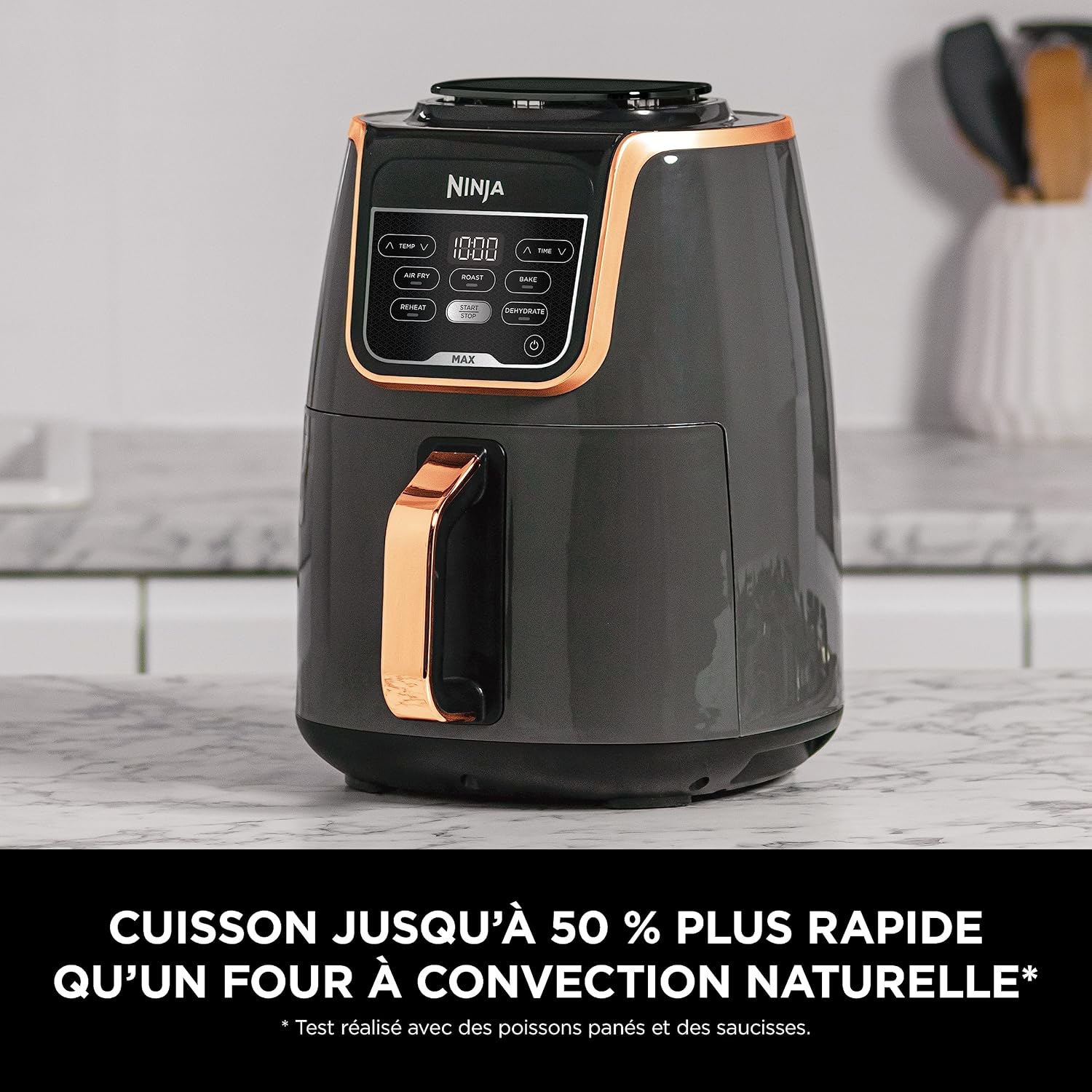 Freidora de aire NINJA MAX, 5,2 L, 5 en 1, antiadherente, sin aceite (freír, asar, hornear, recalentar, deshidratar), tamaño familiar, cesta apta para lavavajillas, color cobre/negro, exclusiva de Amazon AF150EUCP