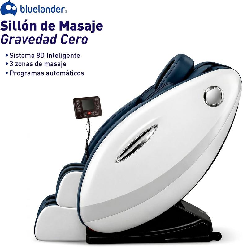 Bluelander Sillón de Masaje 8D Gravedad Cero 98*74*130 cm, Terapia de Calor, Control Remoto, Bocinas Bluetooth, Masaje Profesional, Azul, Programas Automáticos, Airbags, Elongación Corporal