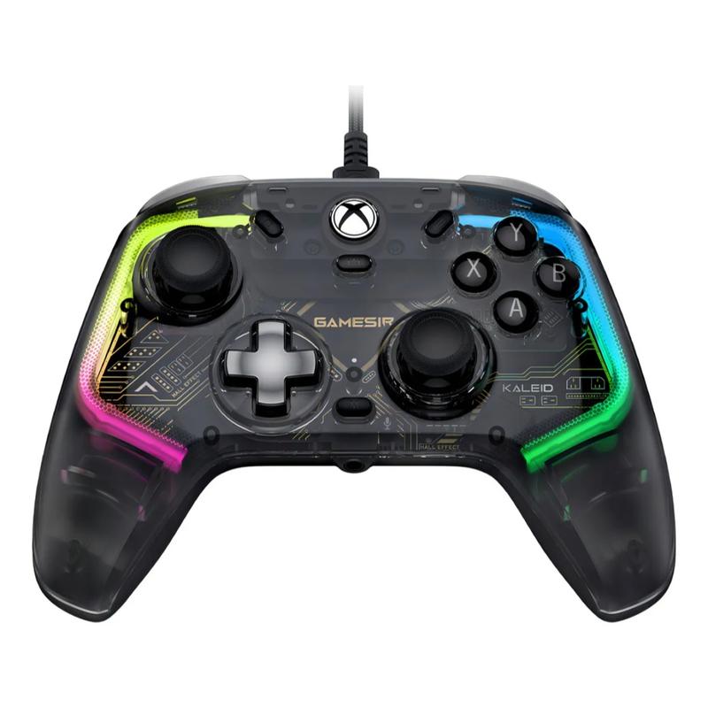 GameSir Kaleid Mando con Cable para Xbox One/PC con Hall-Control con cable para Xbox Series X/S, Xbox One, Windows 10/11 y Steam. Joysticks y gatillos Hall anti-drift, precisos y duraderos. Transparente con luz RGB.