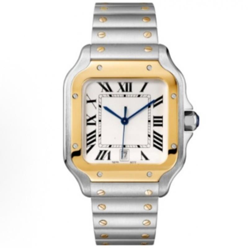 MEGIR Reloj mecánico automático cuadrado, esfera blanco y negro, caja y correa acero inoxidable 904L, cristal zafiro,Set de regalo completo