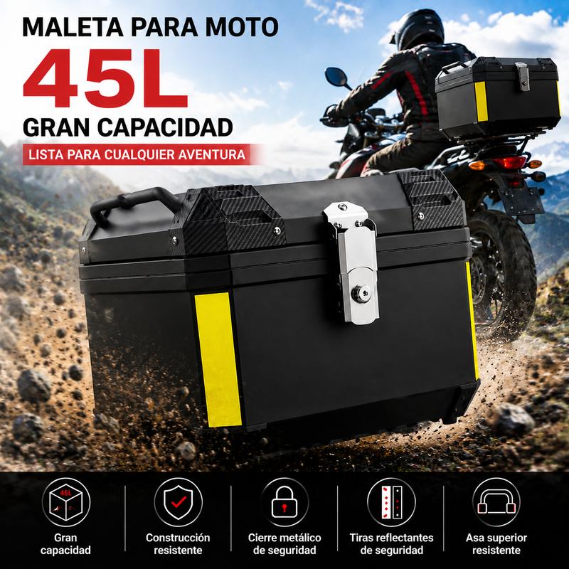 Baúl Trasero para Moto 45L/57L, Maleta de Equipaje Impermeable de Gran Capacidad para Motocicleta, Caja Superior Resistente con Cerradura Metálica Antirrobo, Tiras Reflectantes de Seguridad, Diseño de Liberación Rápida para Viajes y Uso Diario