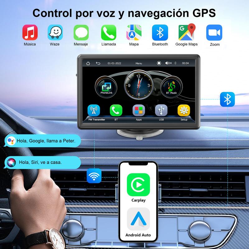 Pantalla portátil inalámbrica CarPlay de 7 pulgadas mejorada (compatible con todos los modelos de vehículos)