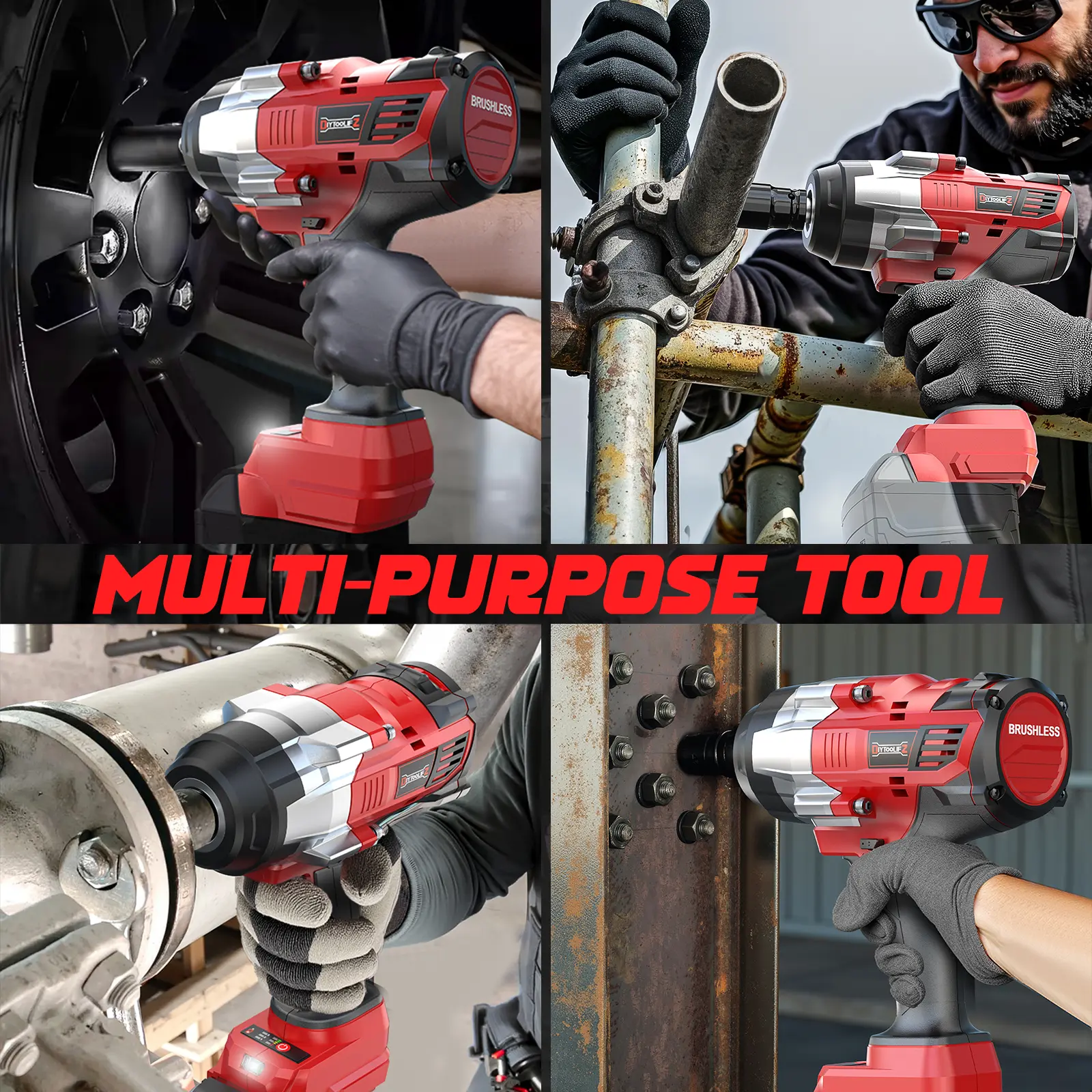 Llave de impacto inalámbrica de 1700 ft-lbs (2300 N·m) y 1/2", compatible con baterías Milwaukee de 18 V; pistola de impacto sin escobillas con 4 modos y luz LED, ideal para automóviles y camiones.
