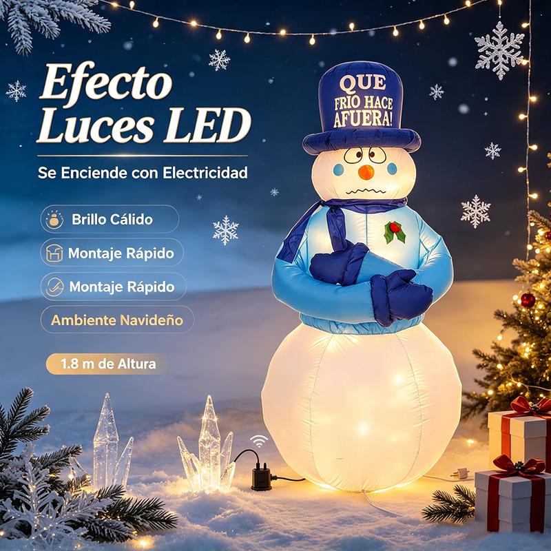 Inflables de Navidad 1.8m Muñeco de nieve navideño con movimiento | Adornos Inflables Navideños de Nieve Snowman, Luces LED Giratorias Coloridas, para Fiestas, Interiores, Jardín, Césped