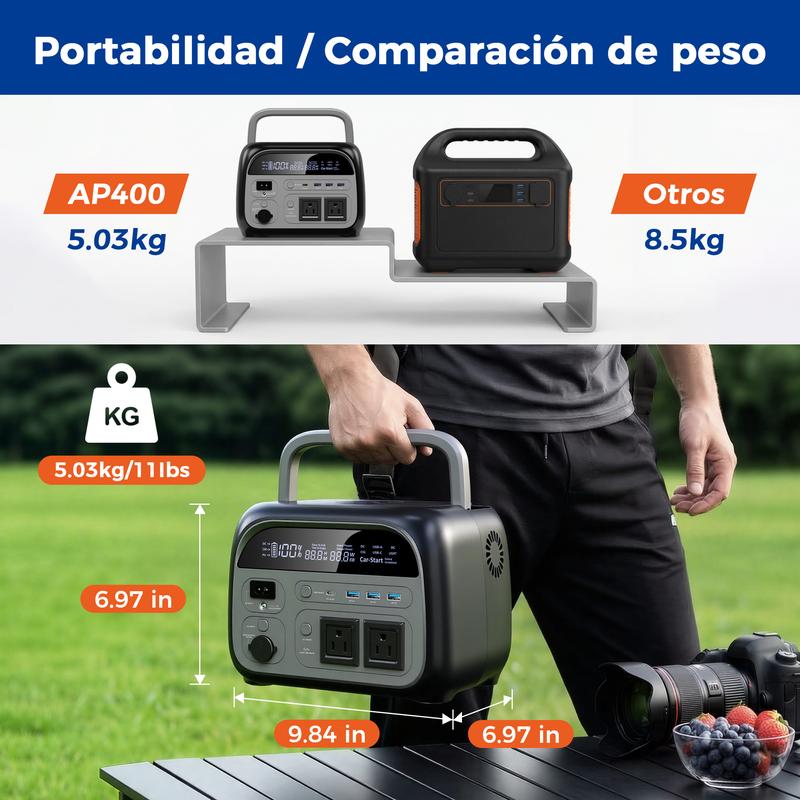CTOLITY AP400 Generador Solar Portátil 346Wh 500W Batería LiFePO4 150W Carga Rápida Inalámbrica 4000+ Ciclos UPS Instantáneo para Cortes de Luz Emergencias Respaldo de Energía Camping Viajes Hogar Exterior Generador Eléctrico Portátil Batería de Respaldo