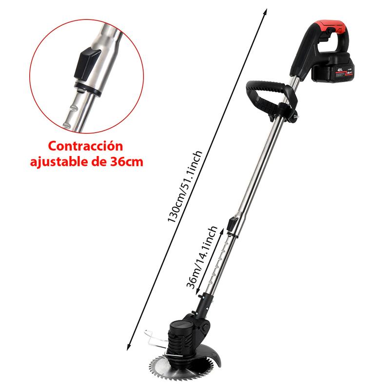 Desbrozadora Inalámbrica 21V – Dile Adiós a la Maleza en tu Jardín – Corta Césped, Hierba y Ramas – 2 Baterías de 3000mAh – 45 min de Autonomía – Ajustable 94-130cm – Cabezal 90° + Mango 360° – Regalo Perfecto para Papá o Jardineros – Verde o Negro