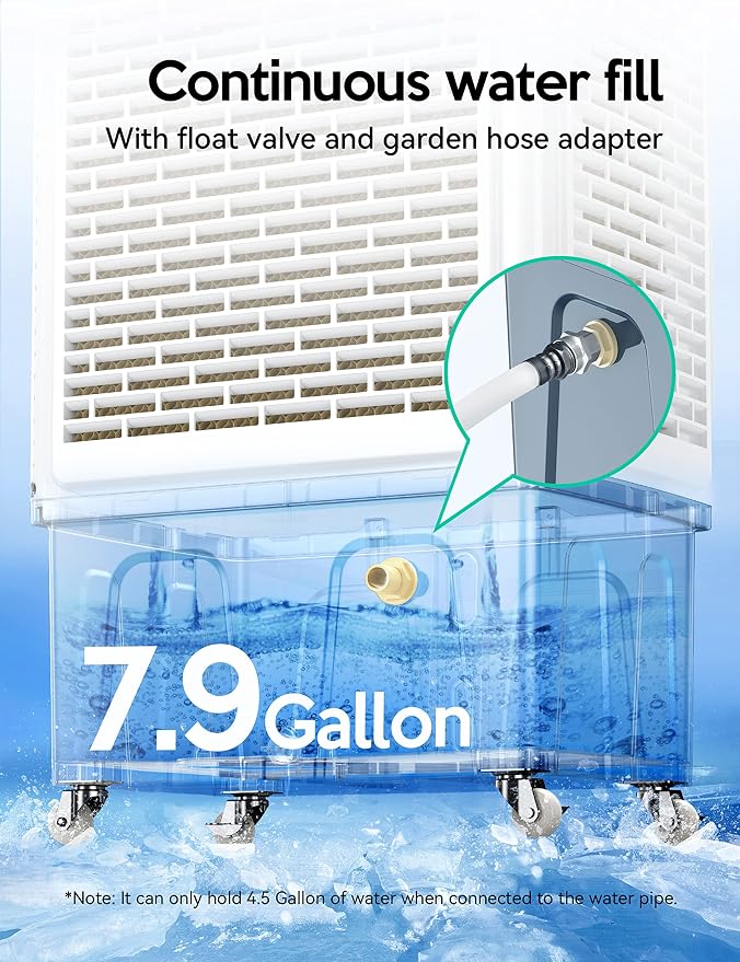 VAGKRI - Enfriador de pantano, enfriador de aire evaporativo de 2100 CFM con tanque de agua de 8 galones | 120°Oscillation Air Cooler with 3 Modes & Wind Speeds, 24H Timer, Auto Fill Cooling Fan for Patio Garage Commercial Use