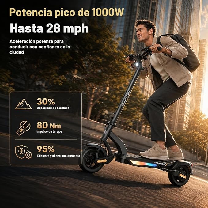 Patinete eléctrico isinwheel S NOVA PRO, 28 mph, 1000 W, autonomía de 38 millas