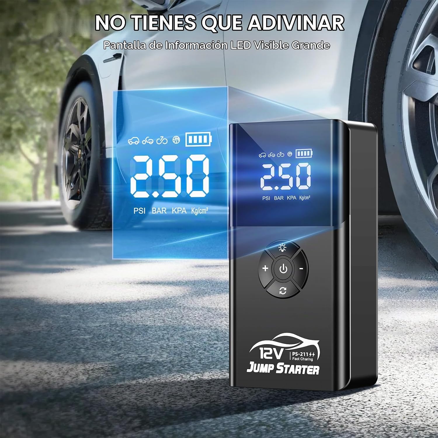 Arrancador de batería con compresor de aire, 8000 A y 180 PSI; arrancador portátil para baterías de coche (compatible con todos los motores de gasolina y diésel de hasta 12 L), cargador de 12 V con cables de arranque y luces LED de 4 modos.