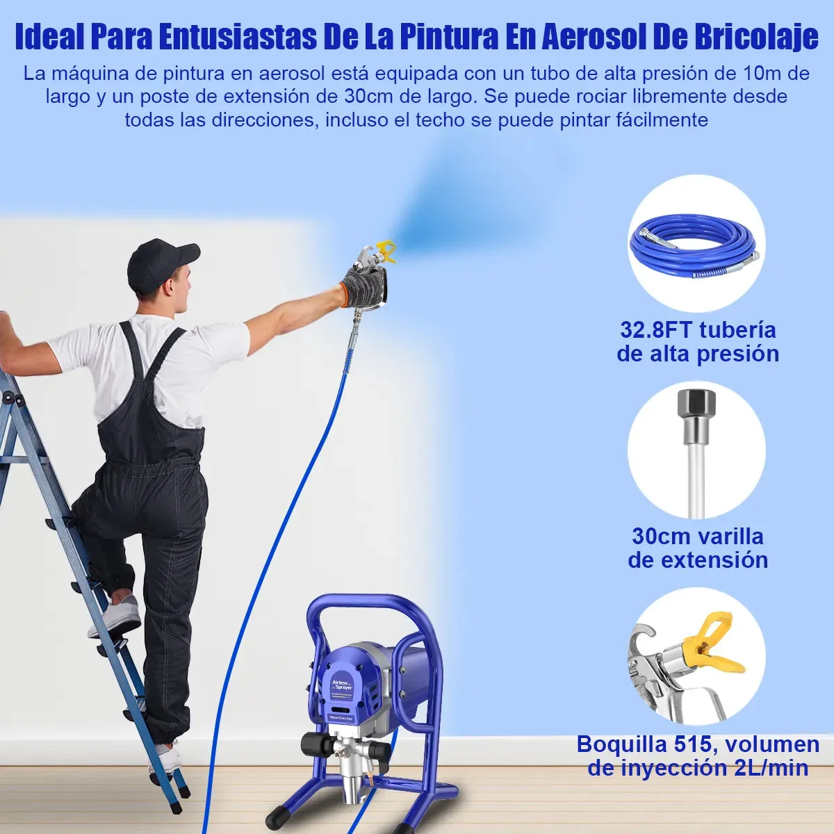 Máquina para pintar 3625 psi Kozfule Paint Casa Airless Pistola De Pintura Eléctrica, Pulverizador Eléctrico Equipo Profesional Toolor Con Tubo 10m Y Boquilla 515