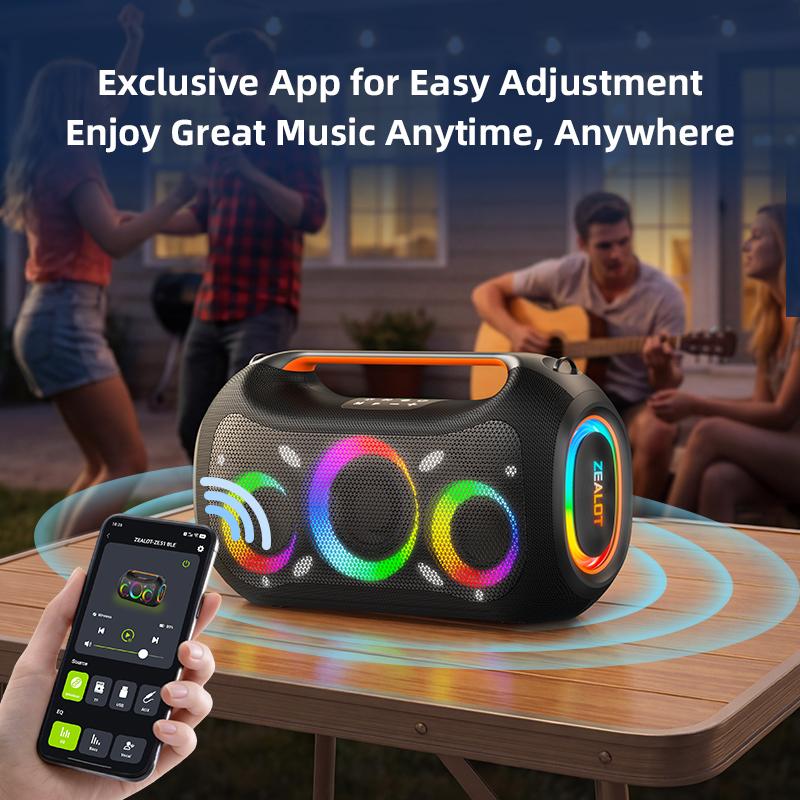 【ZEALOT】ZE51 Bocina Portátil 400W Alta Potencia,Parlante Inalámbrico Bluetooth 5.3 con Sonido Envolvente 360°,Luces RGB Sincronizadas con Música,Batería 48000mAh,Efectos EQ,Función TWS Multi-dispositivo,Soporte Grabación OTG,Carga Rápida Bidireccional par