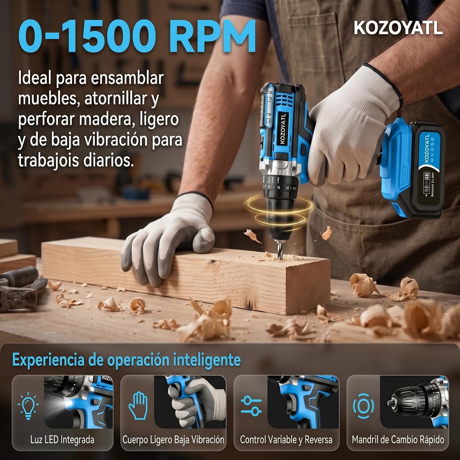 Kit de Herramientas Inalámbricas 4 en 1 Taladro, Rotomartillo, Esmeriladora, Pistola de Impacto Incluye 2 Baterías y Accesorios