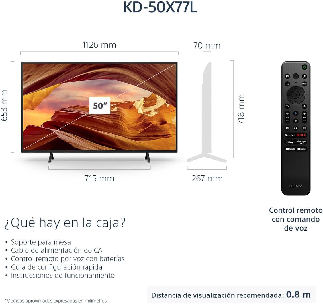 Sony Pantalla 50 Pulgadas KD-50X77L BRAVIA LED 4K UHD Smart Google TV