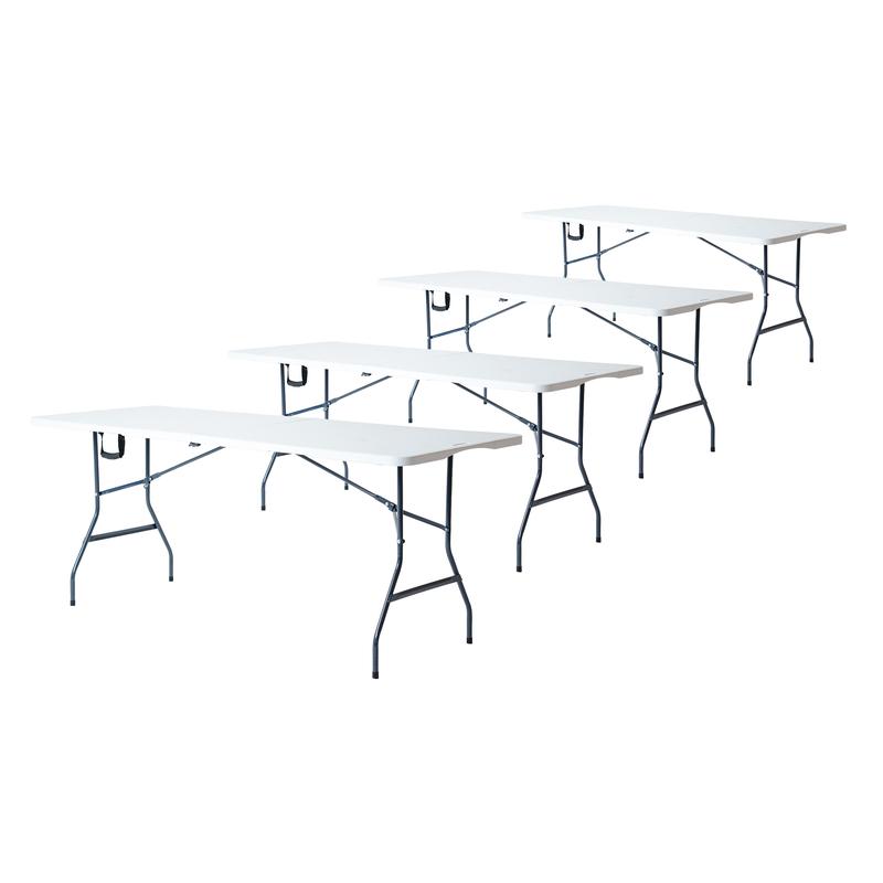 Paquete de 4 Mesas Plegables Blancas 180 cm para Eventos y Fiestas Cómodas y Prácticas