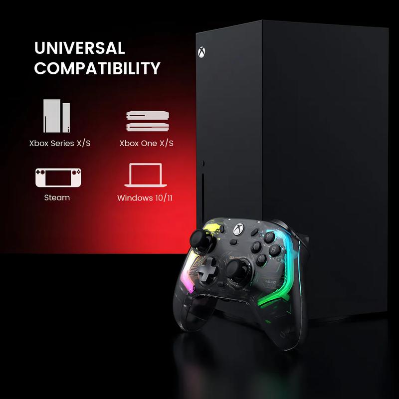GameSir Kaleid Mando con Cable para Xbox One/PC con Hall-Control con cable para Xbox Series X/S, Xbox One, Windows 10/11 y Steam. Joysticks y gatillos Hall anti-drift, precisos y duraderos. Transparente con luz RGB.