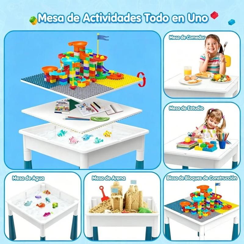 Esta mesa de bloques de construcción multifuncional y de gran tamaño es ideal para niños de 3 a 6 años e incluye 358 bloques y una silla infantil. Ayuda a desarrollar la imaginación, la coordinación y la capacidad de atención de los niños.