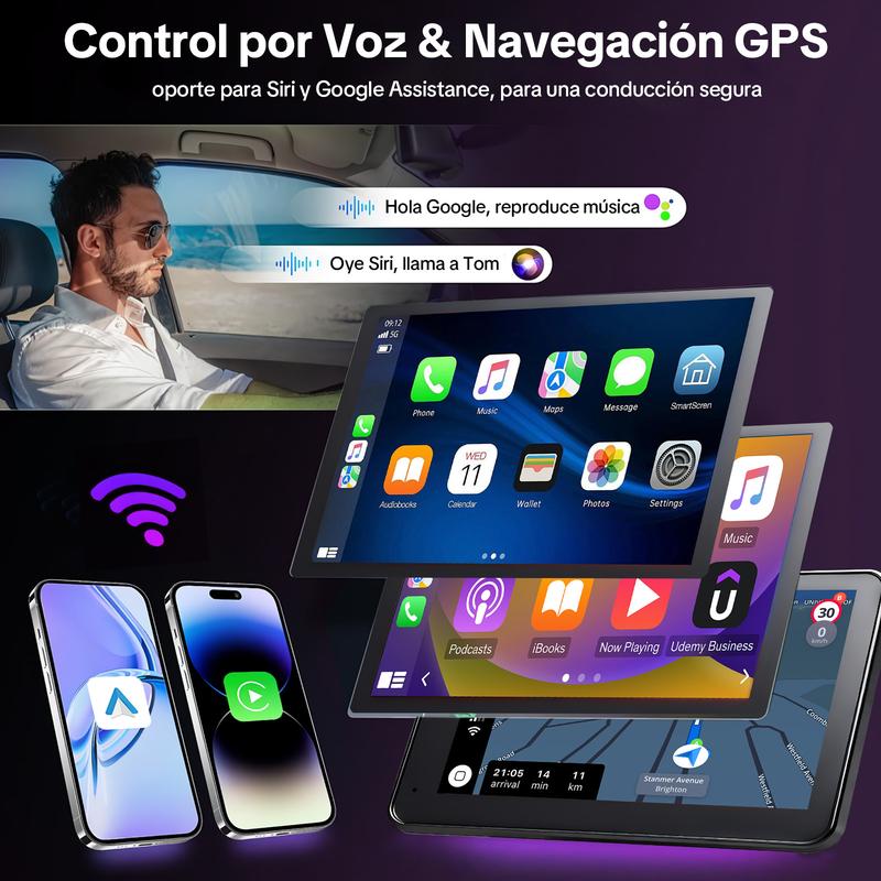 【HiEHA】2026 La pantalla portátil más nueva de CarPlay para automóvil, pantalla táctil IPS de 7 pulgadas, Compatible con CarPlay y Android Auto,  Cámara de Respaldo, estéreo para automóvil, soporte para GPS, Bluetooth, FM, WiFi