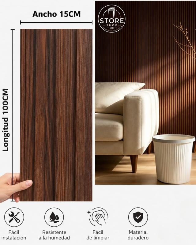 20 pz Lambrin 3D, Material PVC y Grano de Madera, 1mx17cm, Facil Instalacion, Panel Decorativo Para Pared, Grano de Madera, Lambrin Decorativo, Mejoras del Hogar, Decoracion Habitacion, Sala de Estar, Cocina