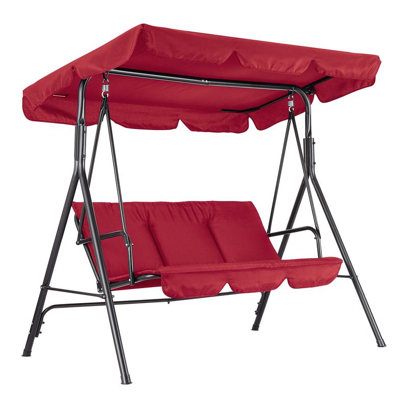 Columpio de jardín para 3 personas – Estructura de acero resistente – Cojines gruesos – Dosel ajustable – Ideal para patio, terraza, porche o piscina – Negro