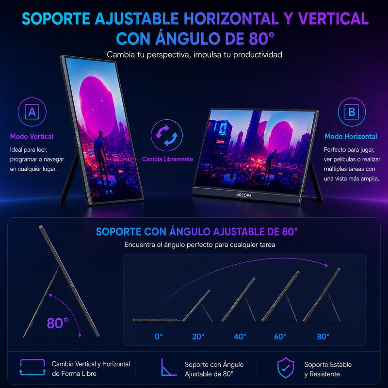 【Precio de liquidación】ARZOPA Monitor portátil para juegos de 15.6 pulgadas y 60 Hz monitor portátil 100%sRGB 1080P FHD con HDR, ultra delgado, cuidado de los ojos, segunda pantalla externa para laptop PC PS5 Mac