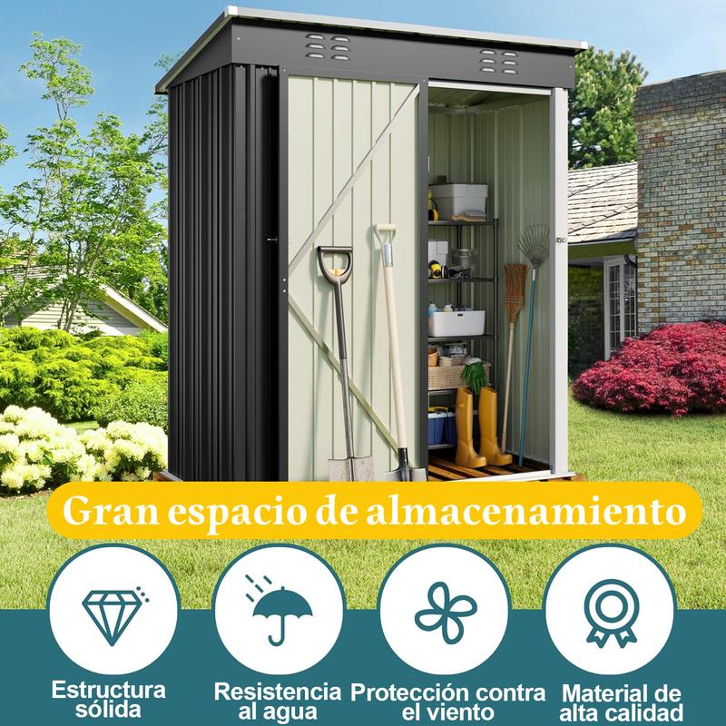 Zocalo Cobertizo de Almacenamiento para Exteriores 162x95x181cm Cobertizo con Rejillas de Ventilación y Cerradura, Casa de Almacenamiento de Metal Impermeable, Almacen para Patio Trasero, Jardín
