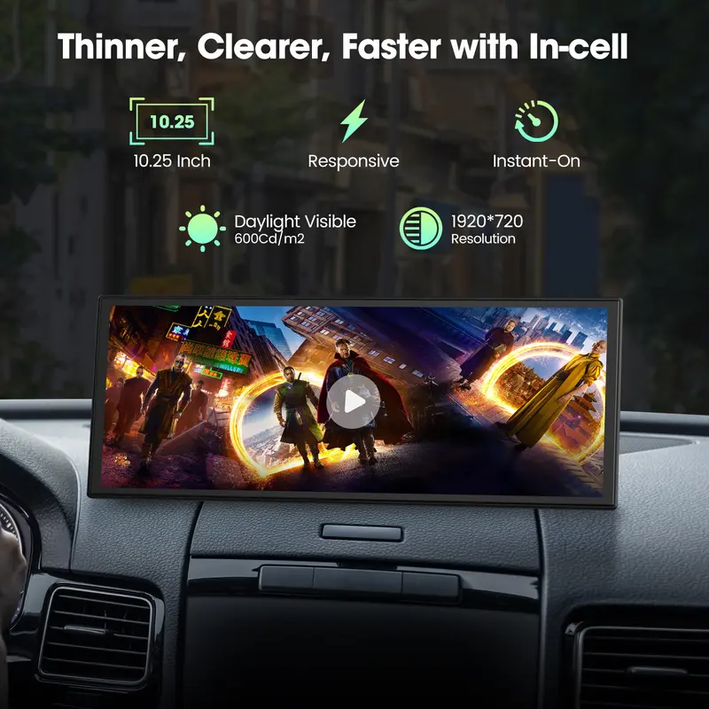 Pantalla LAMTTO de 10,25 pulgadas con CarPlay inalámbrico: compatible con aplicaciones como TikTok, Netflix y YouTube, uso de aplicaciones en pantalla dividida, cámara de visión trasera, navegación y asistente de voz. Compatible con iOS 10+ y Android 11+.