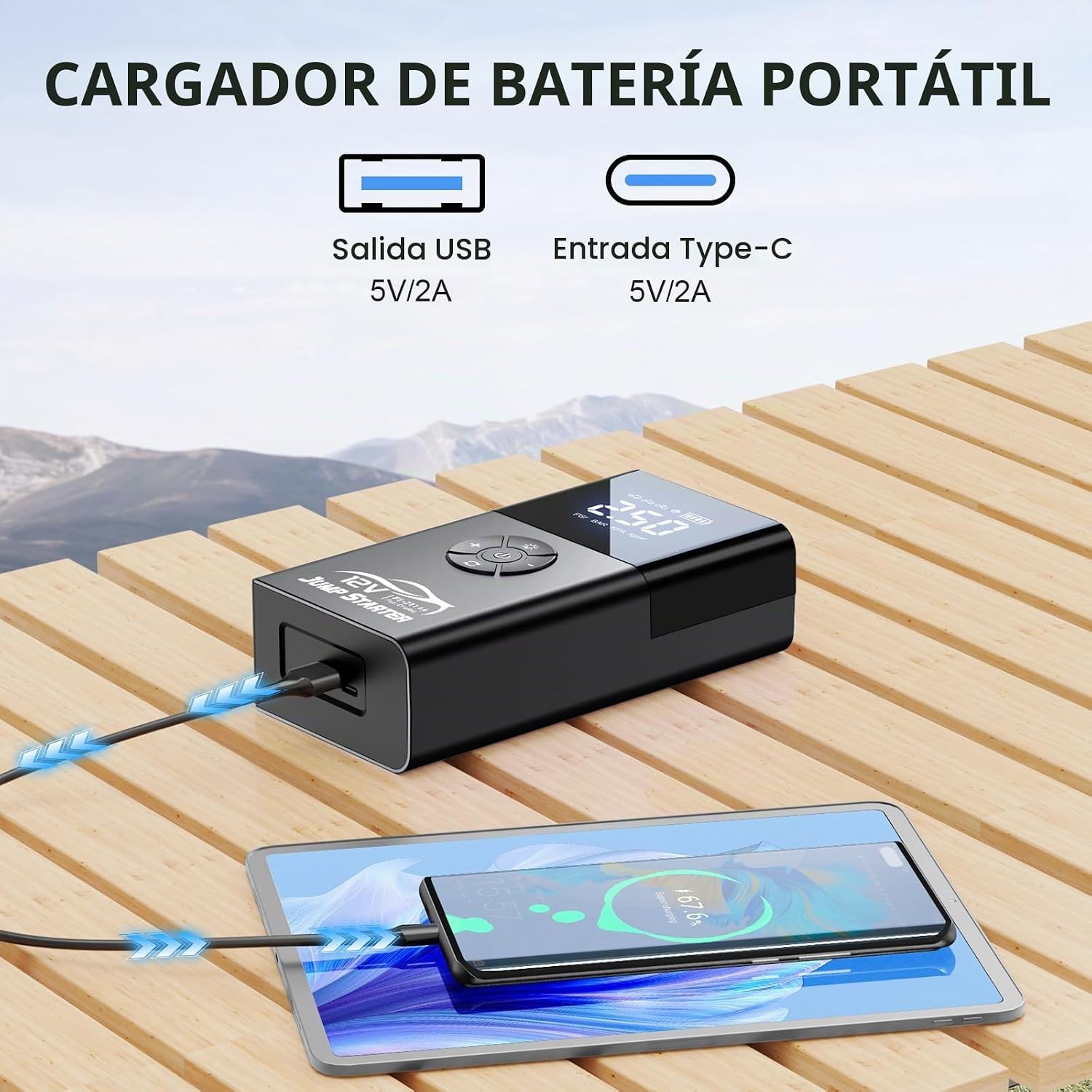 Arrancador de batería con compresor de aire, 8000 A y 180 PSI; arrancador portátil para baterías de coche (compatible con todos los motores de gasolina y diésel de hasta 12 L), cargador de 12 V con cables de arranque y luces LED de 4 modos.