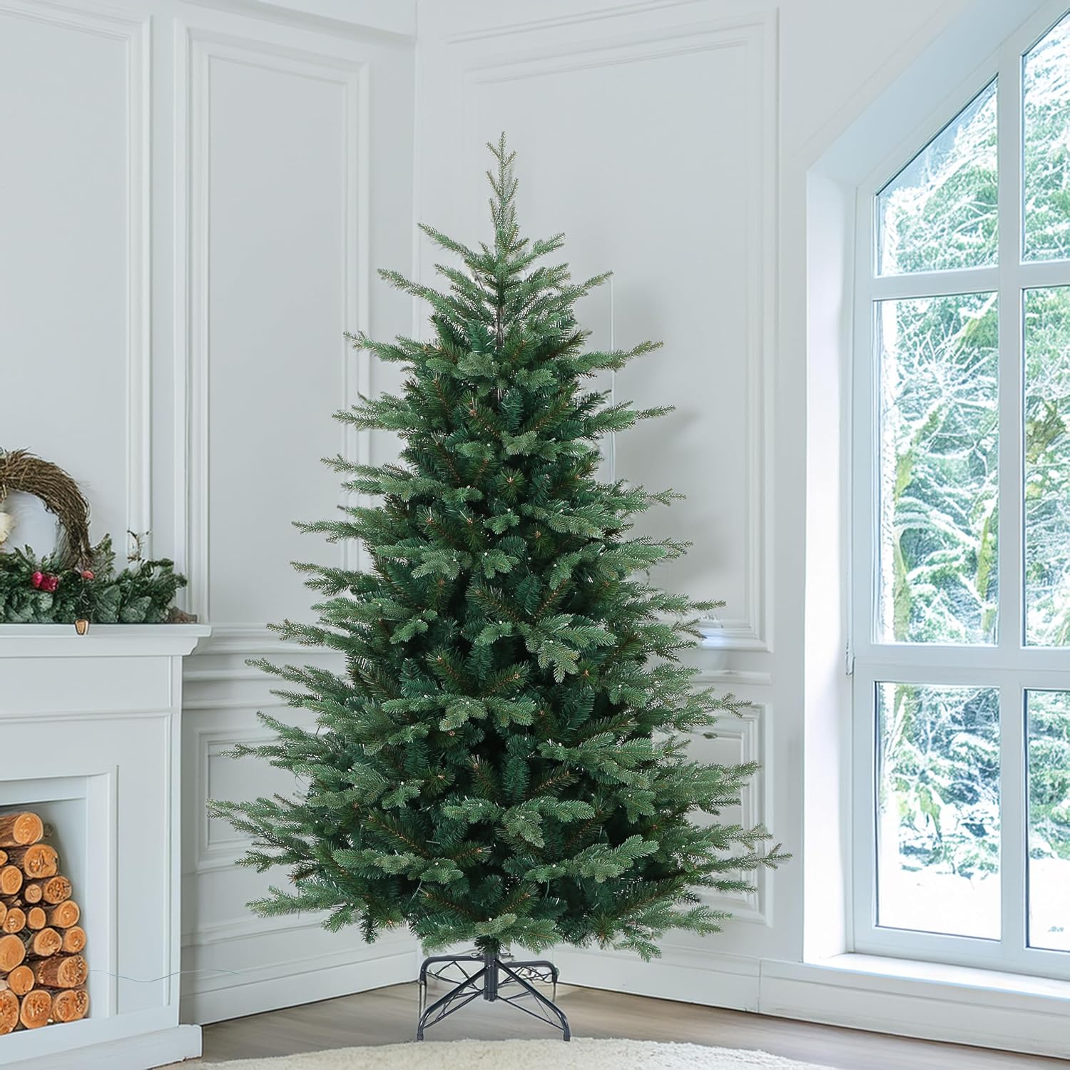 Árbol de Navidad artificial de abeto balsámico europeo sin iluminación de 7 pies; árbol realista 