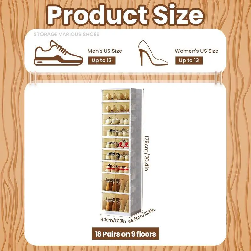 🥿9-Tier Foldable Plastic Shoe Rack Organizer - Multilayer Display, Closet Storage System Solution for 18 Pairs, Collapsible Stackable Design, Magnetic, Easy Installation, Fold for Tiny Spaces, Compact Home Storage