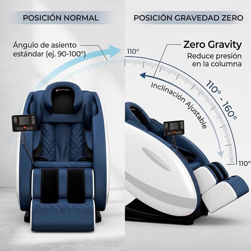 Bluelander Sillón de Masaje 8D Gravedad Cero 98*74*130 cm, Terapia de Calor, Control Remoto, Bocinas Bluetooth, Masaje Profesional, Azul, Programas Automáticos, Airbags, Elongación Corporal