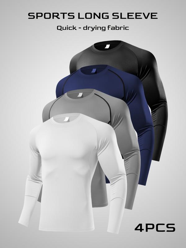 4 camisetas deportivas de manga larga para hombre, ajustadas y moldeadoras, camiseta de compresión, transpirable y cómoda, ideal para correr, entrenar y ciclismo, Top de Ropa Deportiva,Ropa de Ciclismo,Camiseta de Rendimiento,Camiseta Muscle Fit,Camiseta
