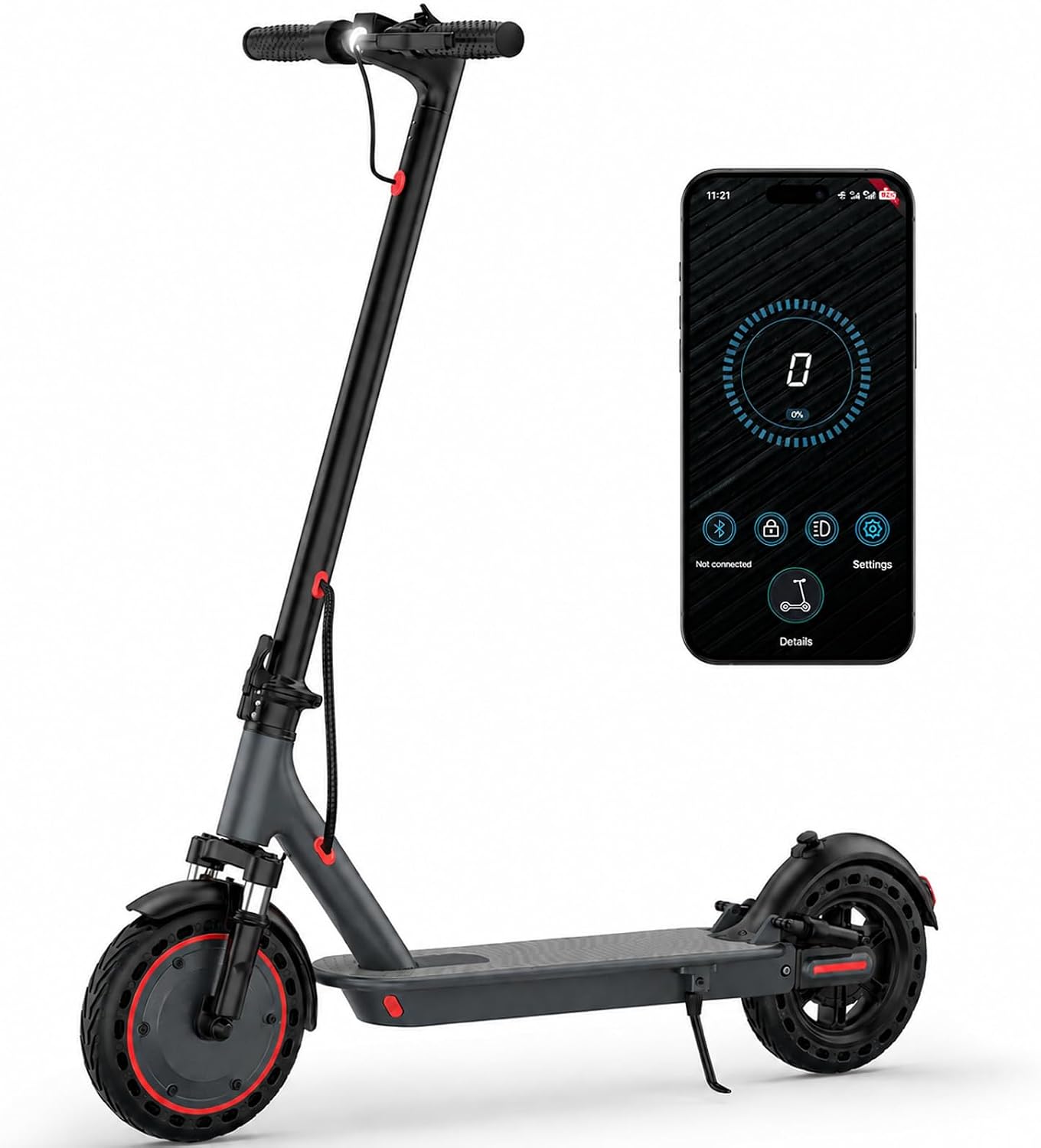 Scooter eléctrico Qlaway de 8,5 pulgadas para adultos: velocidad de 19/20 mph, motor de 350/500 W, batería de 187,2/288,6/444 Wh, autonomía de hasta 22 millas, diseño plegable, capacidad de carga de 265 libras y control por aplicación.