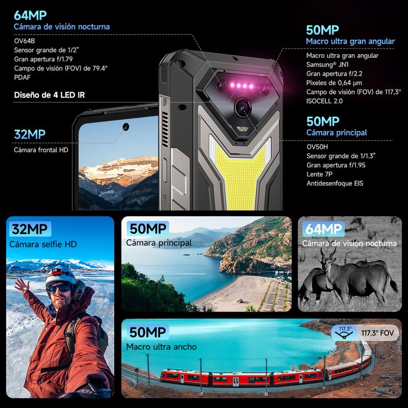 Celular con proyector integrado: Ulefone Armor 34 Pro convierte cualquier pared en cine. Ideal para ver películas en campamentos, presentar en obras o reuniones familiares.