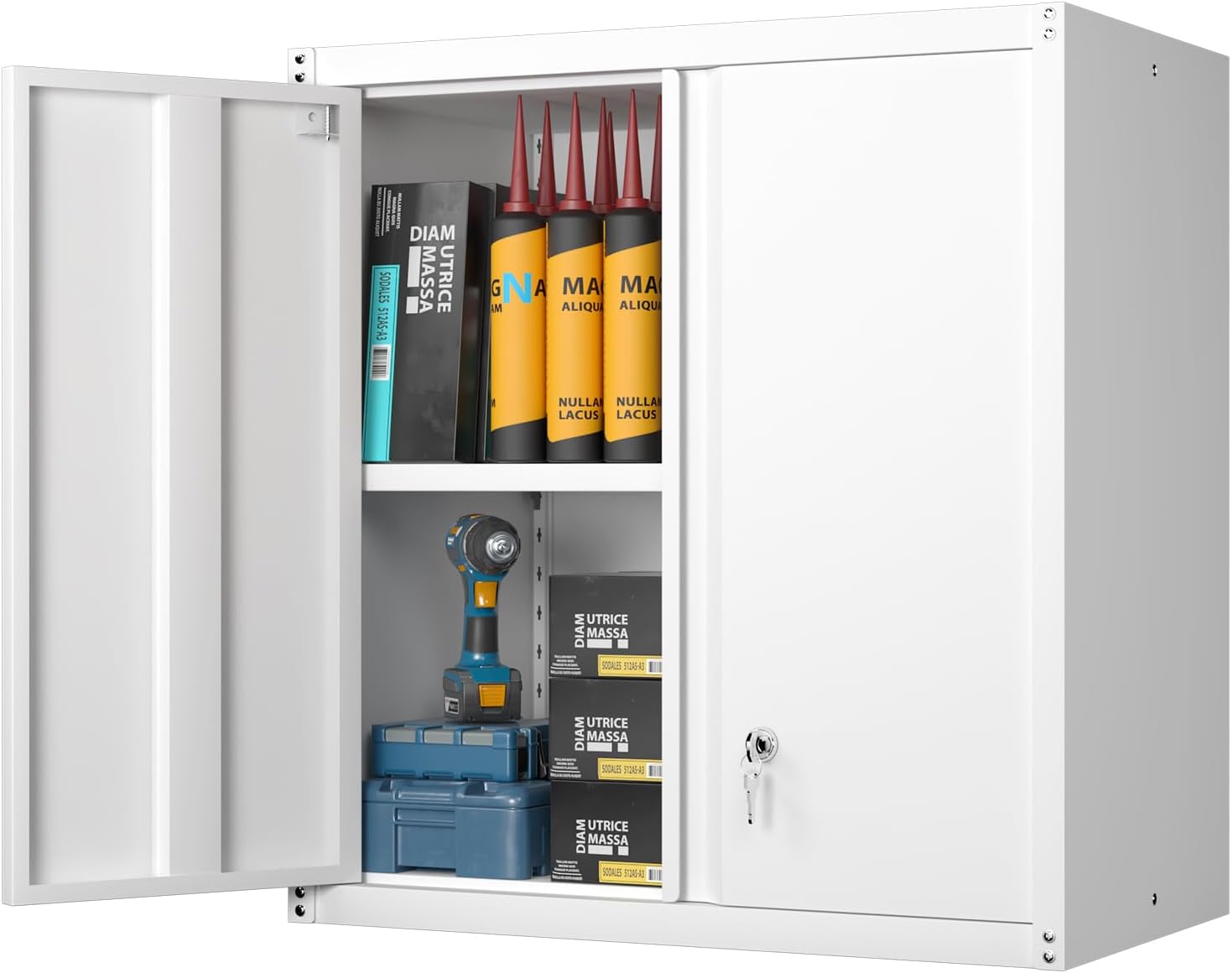 GREATMEET - clóset de almacenamiento de pared de metal con cerradura,armarios de almacenamiento de metal blanco con 1 estante ajustable y 2 puertas,gabinete de acero,desmontar H27.95 White