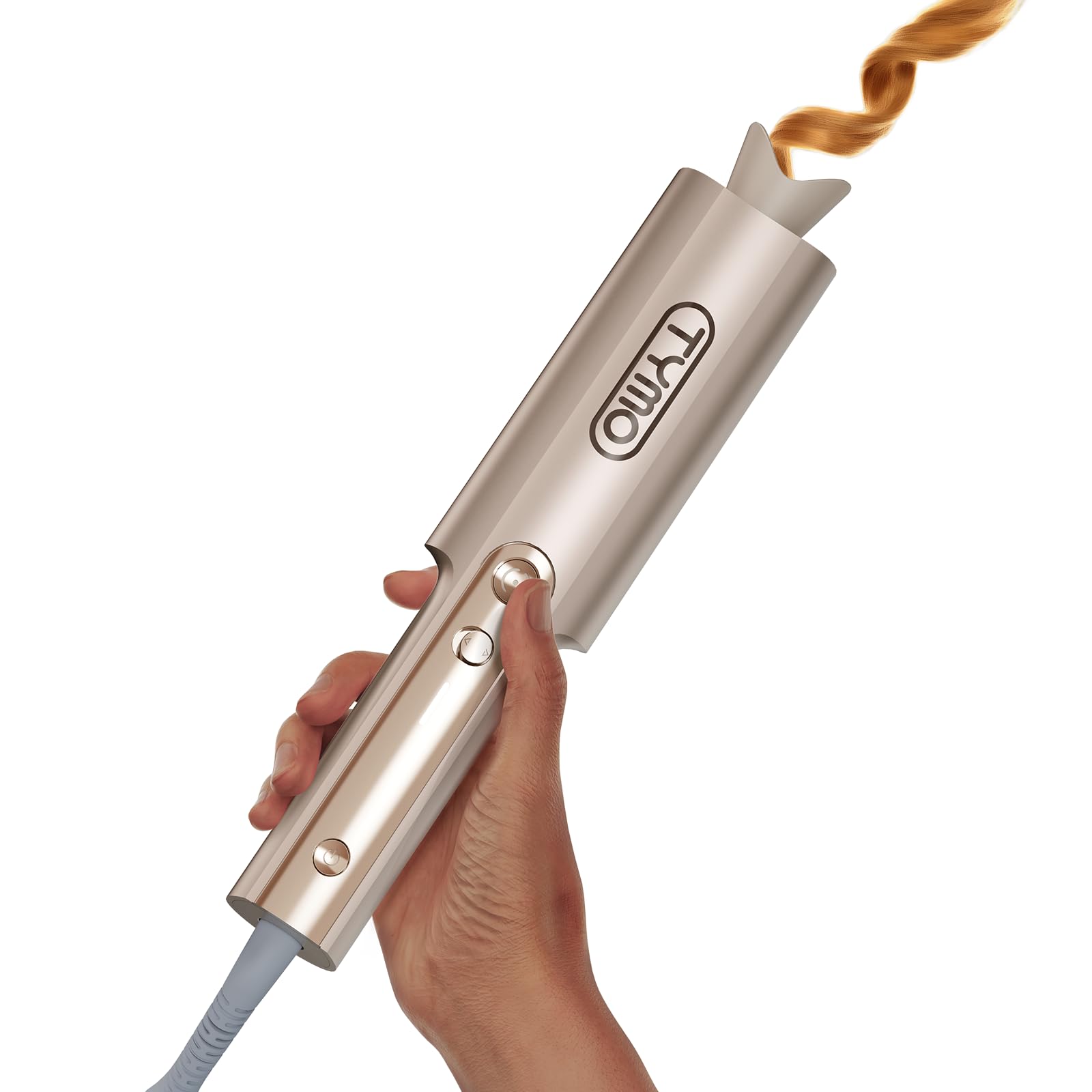 TYMO CurlPro Plus Automatic Rotating Curling Iron - Upgraded Long Barrel Curling Wand for Long Hair, Ceramic Hair Curler for Women, Anti-Scald, Tangle-Free, 600M Ionic, Dual Voltage, Gold, 1 Inch