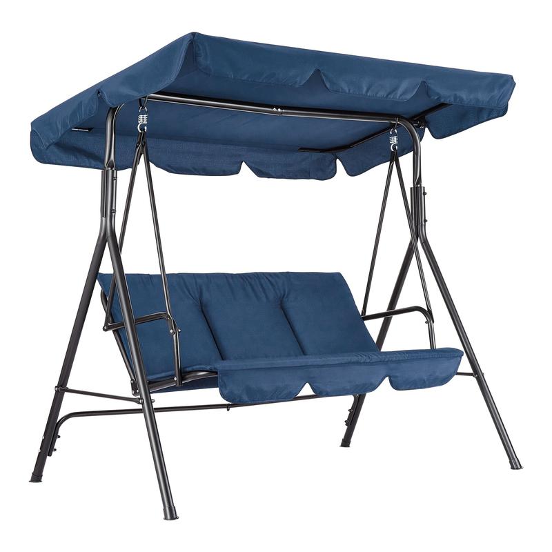 Columpio de jardín para 3 personas – Estructura de acero resistente – Cojines gruesos – Dosel ajustable – Ideal para patio, terraza, porche o piscina – Negro