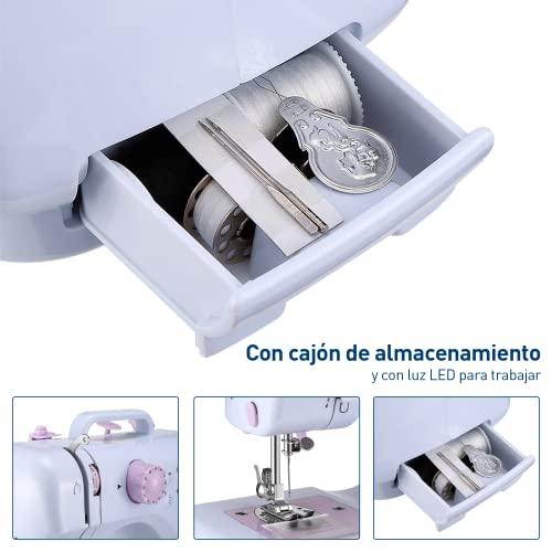 Bluelander Máquina de Coser Eléctrica Mini, Máquina de Coser Portátil con 12 Puntadas y Luz LED, Ideal para Ropa, Fundas de Almohadas y Sábanas