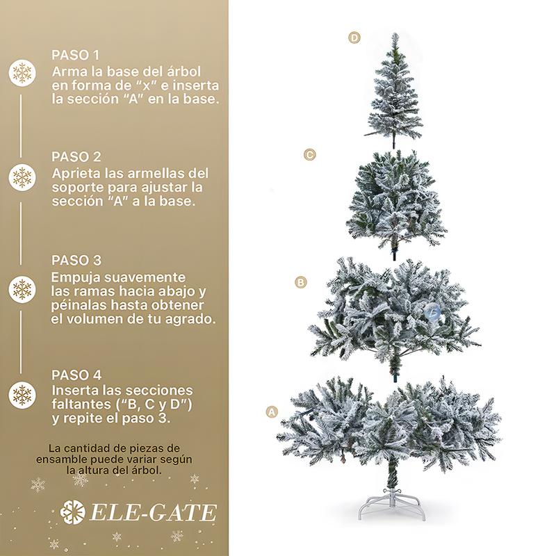 Árbol de Navidad Artificial Verde Nevado con Base Metálica 1.50m, 1.80m y 2.10m