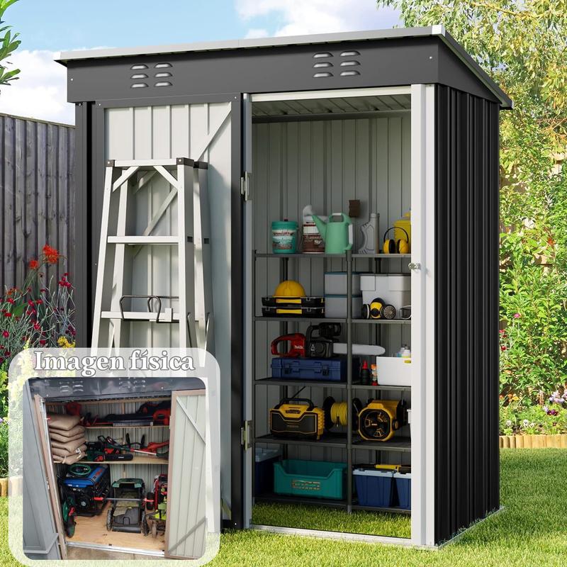 Zocalo Cobertizo de Almacenamiento para Exteriores 162x95x181cm Cobertizo con Rejillas de Ventilación y Cerradura, Casa de Almacenamiento de Metal Impermeable, Almacen para Patio Trasero, Jardín