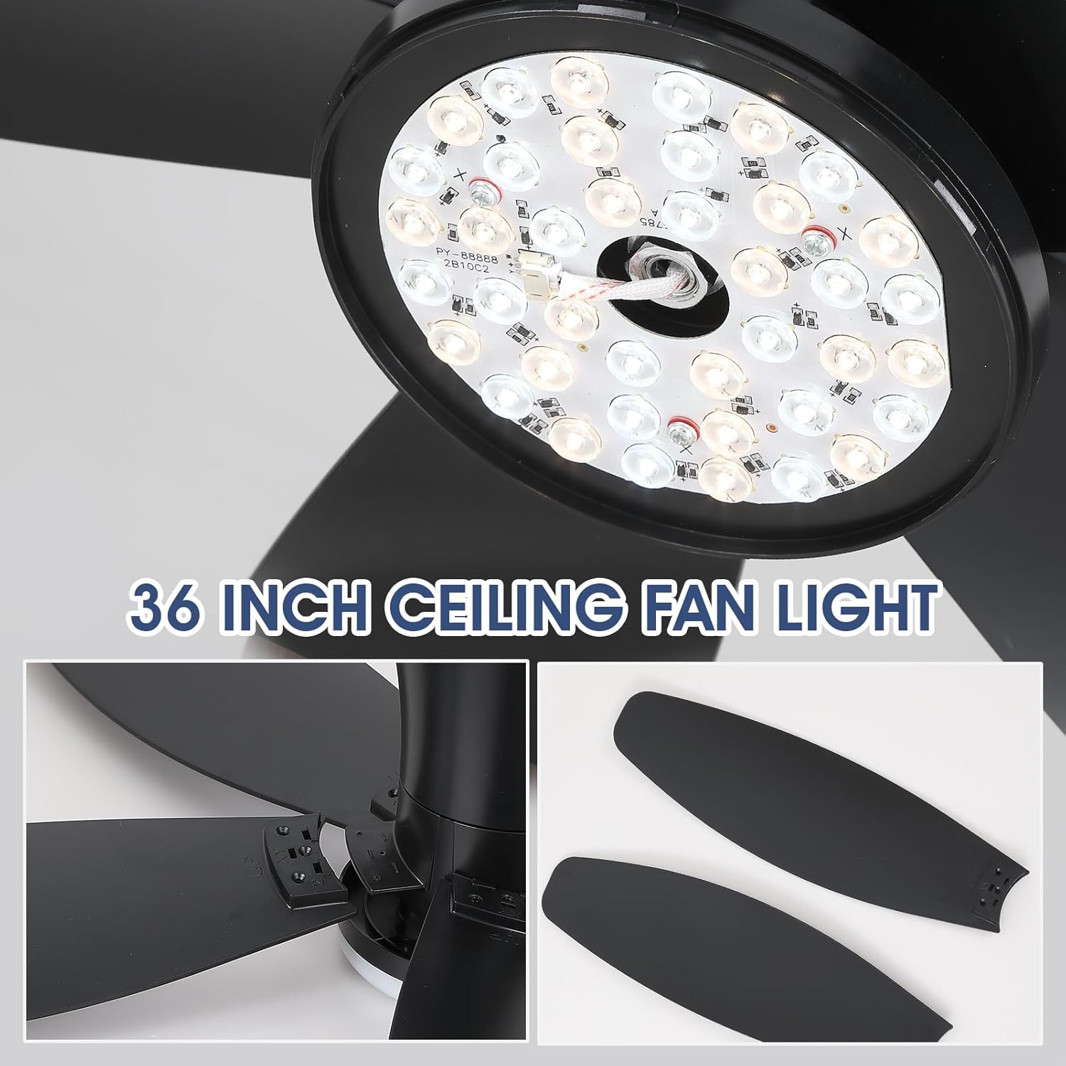 Ventiladores de techo de 42" con luz - Ventilador de techo de perfil bajo con luz y control remoto, montaje empotrado, reversible DC, LED regulable, color negro. Ventiladores de techo para dormitorio, uso en interiores y exteriores/patio.
