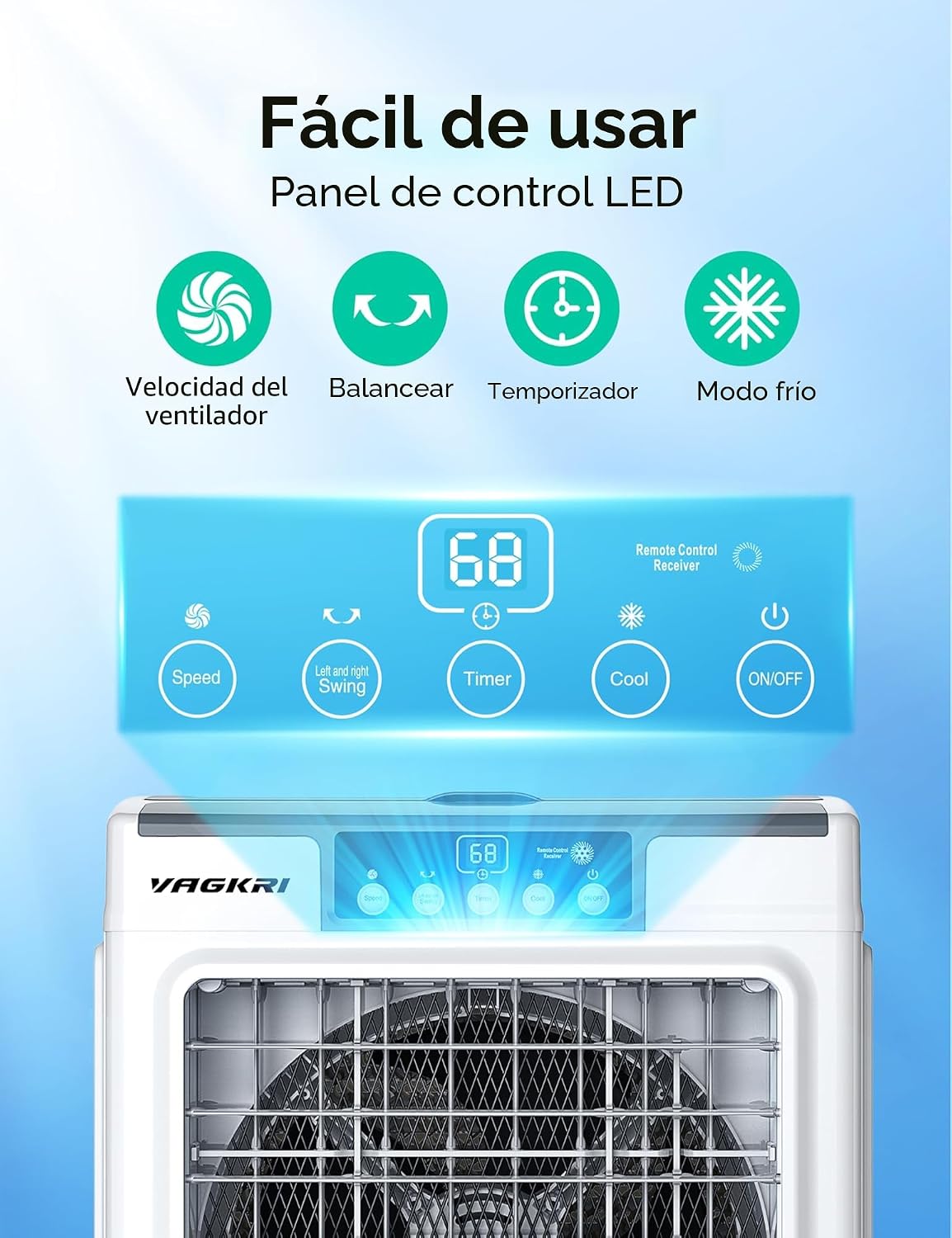 VAGKRI - Enfriador de pantano, enfriador de aire evaporativo de 2100 CFM con tanque de agua de 8 galones | 120°Oscillation Air Cooler with 3 Modes & Wind Speeds, 24H Timer, Auto Fill Cooling Fan for Patio Garage Commercial Use