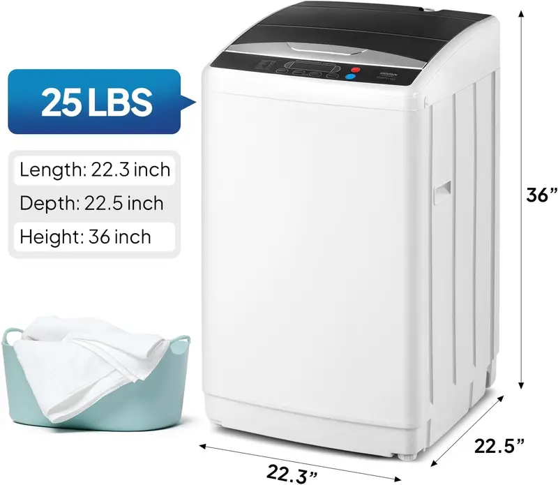 Lavadora portátil ROVSUN de 17,8/25/30 libras, lavadora eléctrica totalmente automática con tambor de acero inoxidable, lavadora compacta de 110 V, lavadora y secadora centrífuga combinadas con bomba de desagüe para apartamentos, residencias estudiantiles