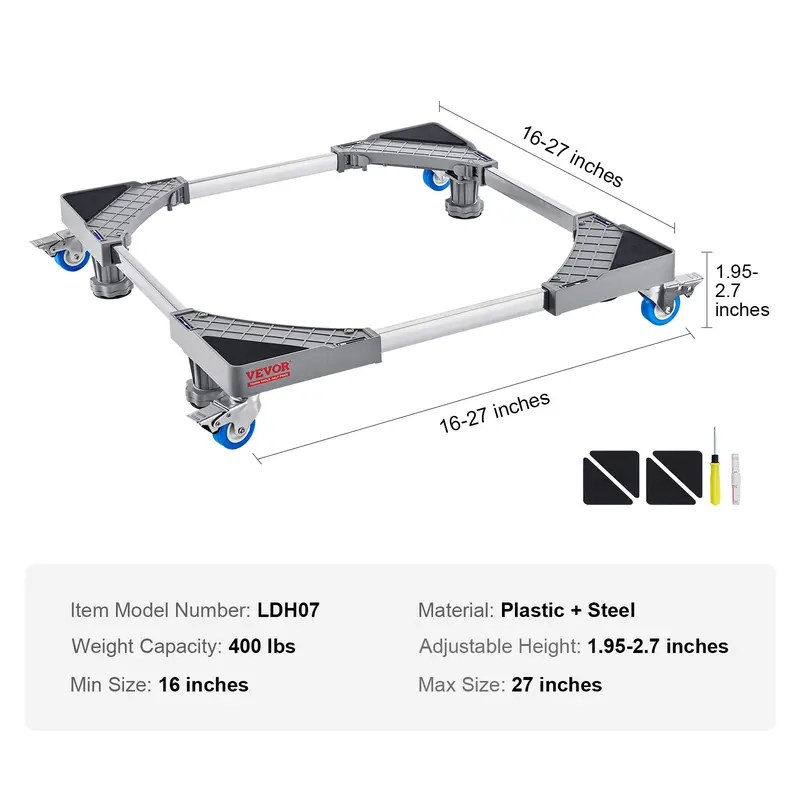 Base Universal VEVOR para Electrodomésticos (181 kg / 400 lb), Ruedas con Freno, Ajustable 16‑27 pulgadas, para Lavadora y Refrigerador