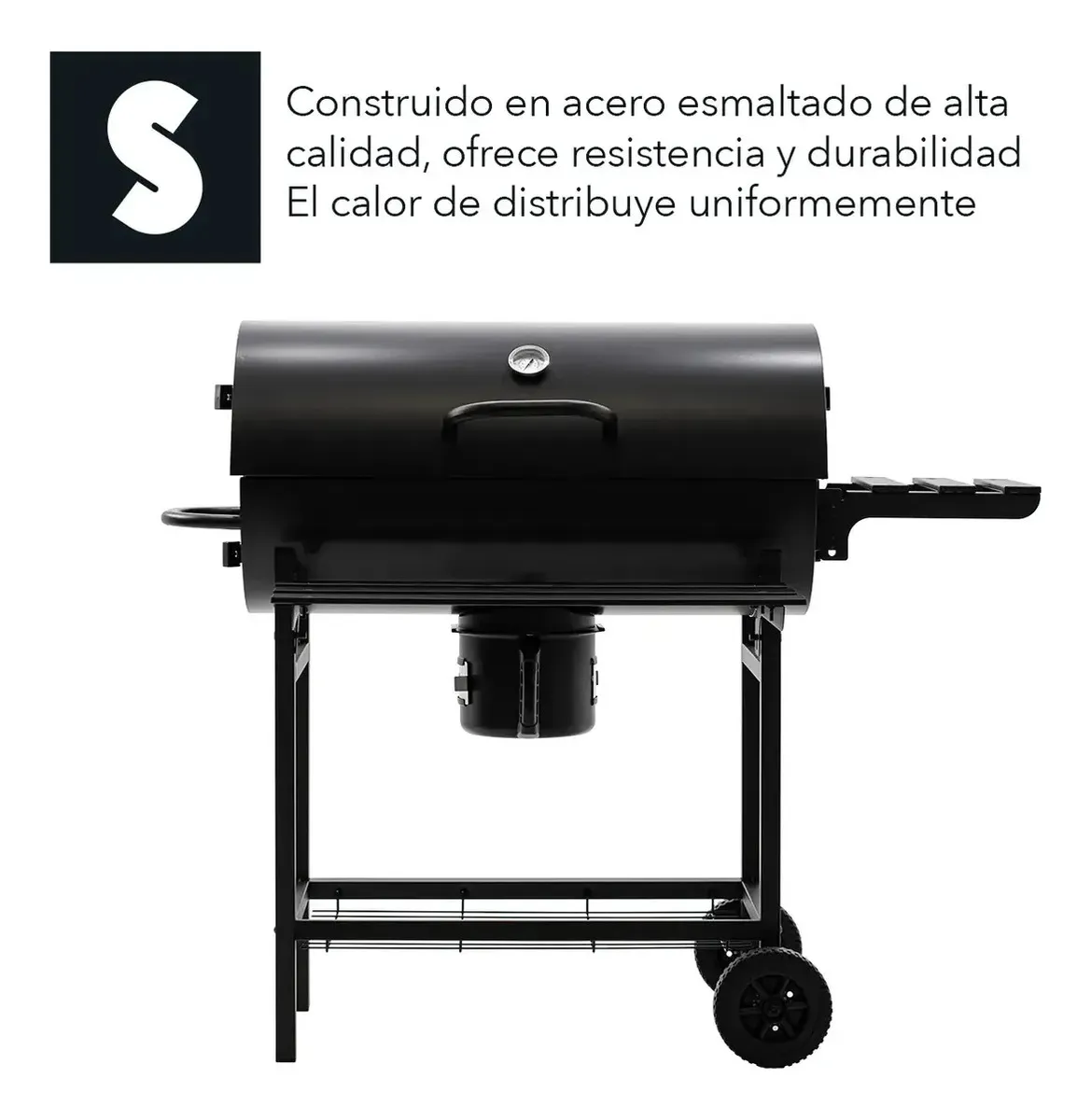 Parrilla Asador De Carbón Tipo Barril Con Ruedas Acero Inox Negro