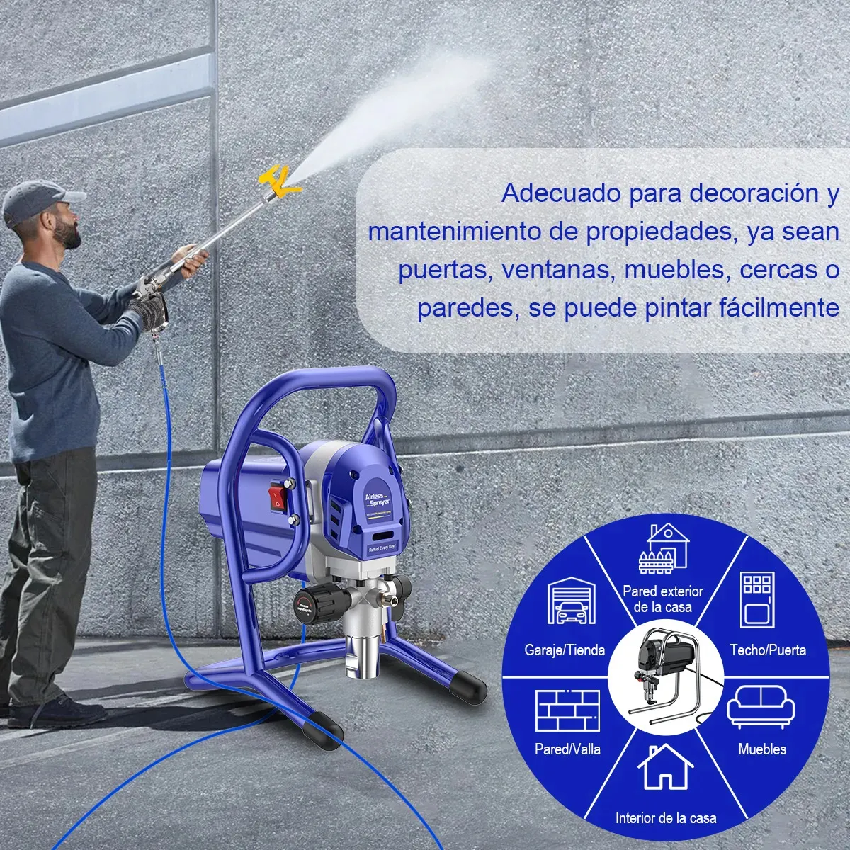 Máquina para pintar 3625 psi Kozfule Paint Casa Airless Pistola De Pintura Eléctrica, Pulverizador Eléctrico Equipo Profesional Toolor Con Tubo 10m Y Boquilla 515