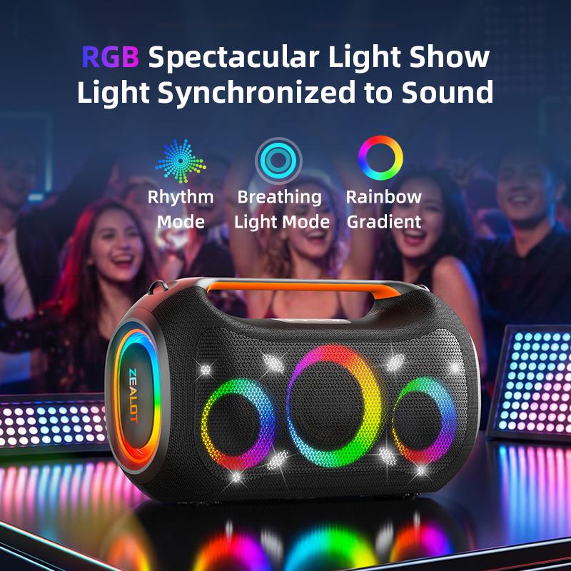 【ZEALOT】ZE51 Bocina Portátil 400W Alta Potencia,Parlante Inalámbrico Bluetooth 5.3 con Sonido Envolvente 360°,Luces RGB Sincronizadas con Música,Batería 48000mAh,Efectos EQ,Función TWS Multi-dispositivo,Soporte Grabación OTG,Carga Rápida Bidireccional par