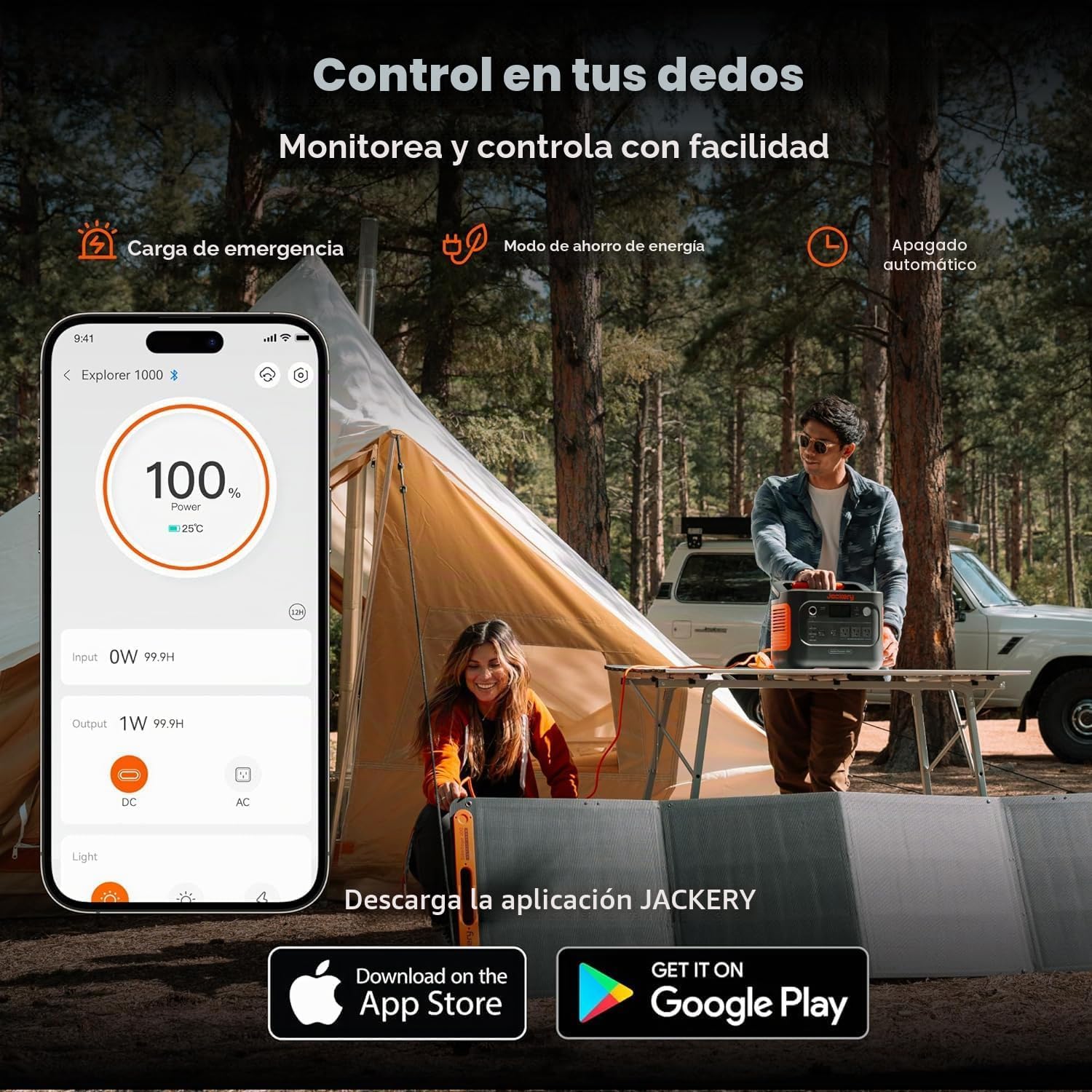 Jackery Generador Solar 1000 v2 con Panel Solar de 100W, Estación de Energía Portátil de 1070Wh LiFePO4, Salida de 1500W CA/100W USB-C, Carga Rápida de 1Hr para Exteriores, Vida Fuera de la Red, RV