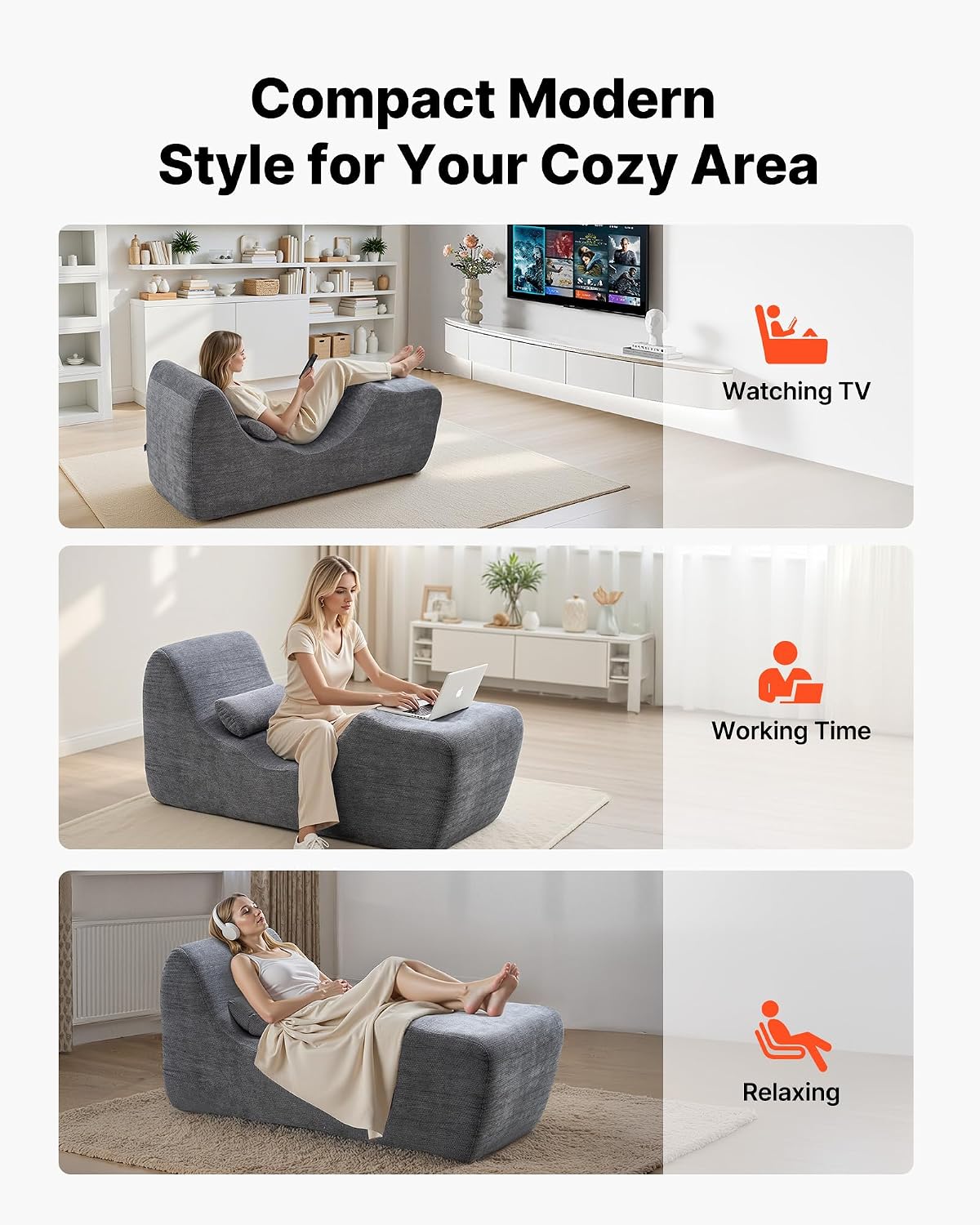 Silla tipo chaise longue VEVOR para yoga; silla ergonómica y moderna de espuma curvada (sin estructura rígida) para interiores; ideal para masajes, estiramientos, relajación y ejercicio; apta para sala de estar, dormitorio o balcón; color gris.
