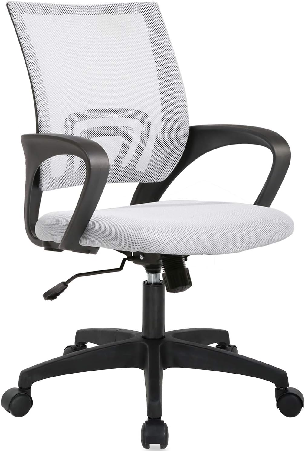 BestOffice | Ergonomic Office Chair | Mid-Back Swivel Desk Chair | Breathable Backrest & Lumbar Support | Adjustable Height | Sponge Seat | Rolling Wheels | Dark Black | for Adults & Women