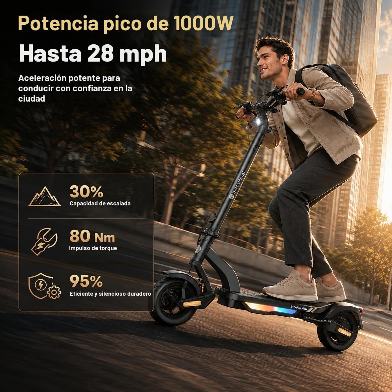isinwheel S NOVA PRO Electric Scooter for Adults, 38 Miles Long Range, 28 Mph Top Speed, 1000W Motor, 264lbs Load, Foldable Commuting E-Scooter with 10" Pneumatic Tires, Dual Suspension, Dual Disc